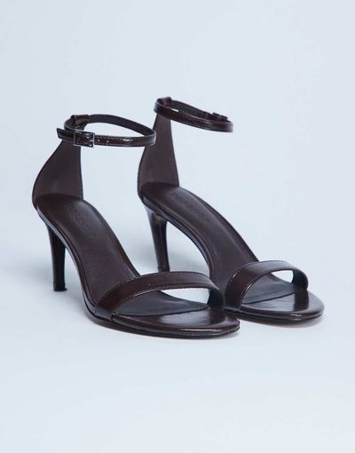 Topshop Topshop Isabelle 2 part banana heel sandals in chocolate-Brown