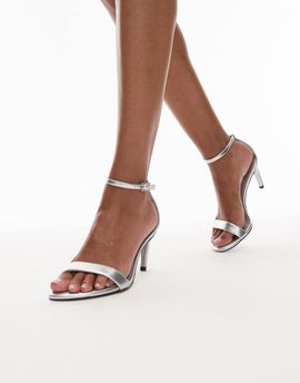 Topshop Topshop Isabelle 2 part banana heel sandals in silver