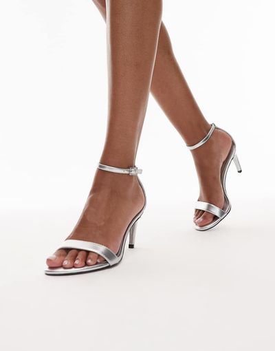 Topshop Topshop Isabelle 2 part banana heel sandals in silver