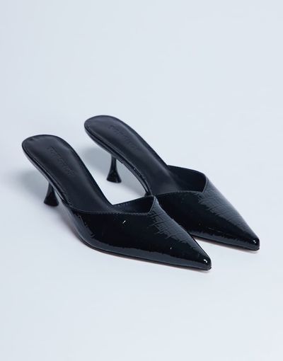 Topshop Topshop Ivette croc patent close toe mules in black