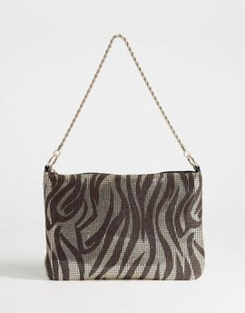 Topshop Topshop Jackson small embellished shoulder bag in chocolate & silver zebra-Black