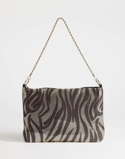 Topshop Topshop Jackson small embellished shoulder bag in chocolate & silver zebra-Black