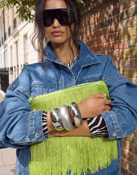 Topshop Topshop Jasmine fringe envelope bag in green