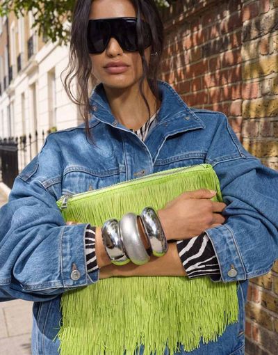 Topshop Topshop Jasmine fringe envelope bag in green