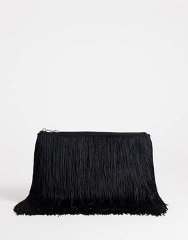 Topshop Topshop Jasmine small fringe envelope clutch in black