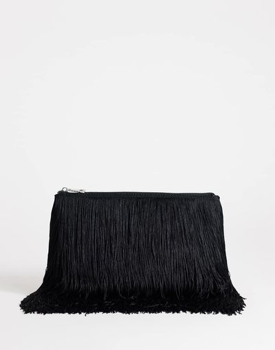 Topshop Topshop Jasmine small fringe envelope clutch in black