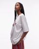 Topshop Topshop jersey oversized Valencia sports T-shirt with burgundy ringer in white - 1