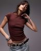 Topshop Topshop jersey slash neck cap sleeve top in burgundy-Red - 1