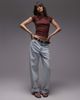 Topshop Topshop jersey slash neck cap sleeve top in burgundy-Red - 3