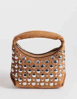Topshop Topshop Juno small studded grab bag in tan-Brown