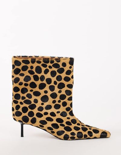 Topshop Topshop Kai super wide heeled ankle boot in leopard pony hair on real leather-Multi