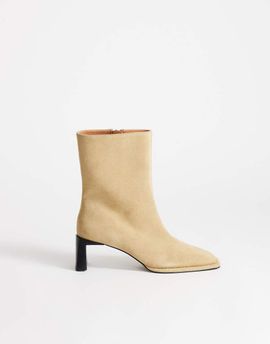 Topshop Topshop Kali real suede heeled ankle boots in sand-Neutral