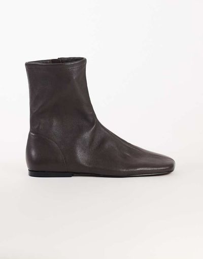 Topshop Topshop Kameron real leather flat ankle boots in chocolate-Brown