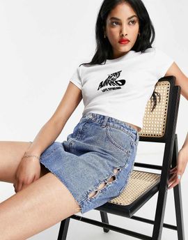 Topshop Topshop keyhole cut out denim mini skirt in mid blue
