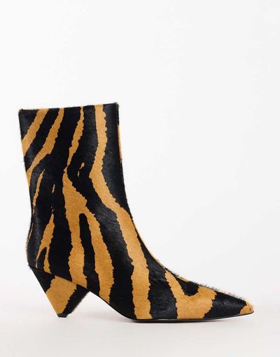 Topshop Topshop Kiki cone heel ankle boots in zebra hair-on real leather-Multi