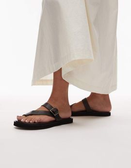 Topshop Topshop Kimberley premium real leather flat sandals in black