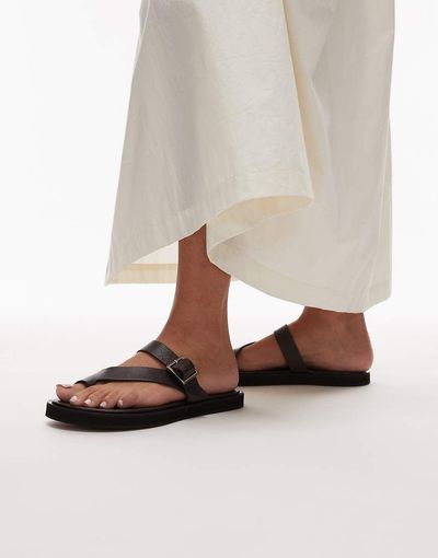 Topshop Topshop Kimberley premium real leather flat sandals in black