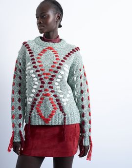 Topshop Topshop knit argyle embroidered sweater in green