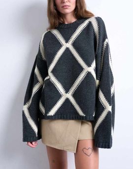 Topshop Topshop knit argyle sweater in charcoal-Gray