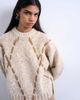 Topshop Topshop knit argyle sweater with leather strap detail in brown-Neutral - 1