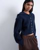 Topshop Topshop knit button through shoulder pad hoodie in navy-Neutral - 1