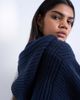 Topshop Topshop knit button through shoulder pad hoodie in navy-Neutral - 4