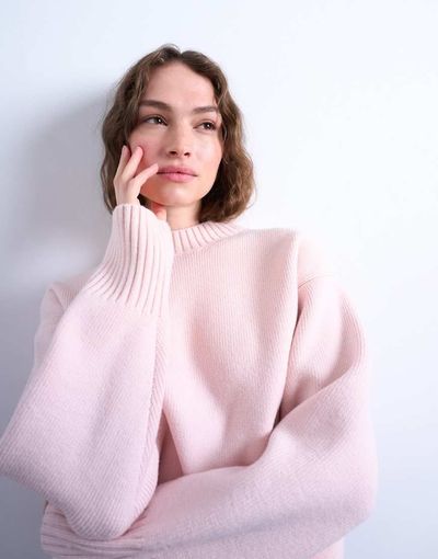 Topshop Topshop knit chunky all-needle clean crew sweater in pink