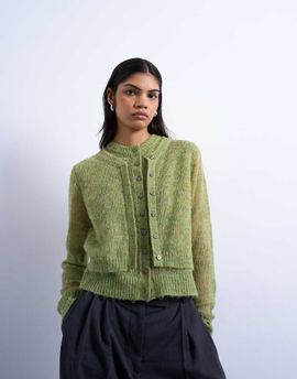 Topshop Topshop knit double layer cardigan in green