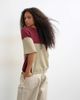 Topshop Topshop knit drawstring color block top in red berry and khaki-Multi - 3