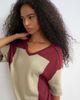 Topshop Topshop knit drawstring color block top in red berry and khaki-Multi - 4