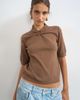 Topshop Topshop knit gathered neck detail half sleeve top in brown-Multi - 1