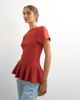 Topshop Topshop knit grown on short sleeve peplum top in deep red-Brown - 1
