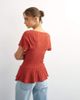 Topshop Topshop knit grown on short sleeve peplum top in deep red-Brown - 4