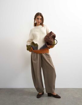 Topshop Topshop knit hairy abstract color block striped crew neck sweater in ivory multi-Neutral