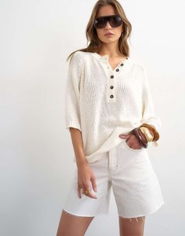 Topshop Topshop knit Henley T-shirt in ivory-White