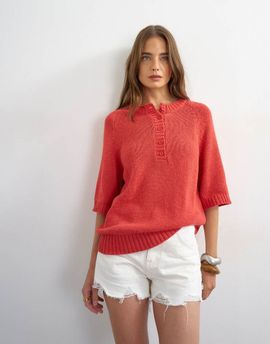 Topshop Topshop knit Henley T-shirt in red