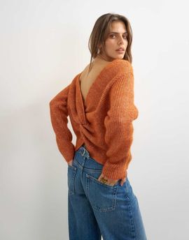 Topshop Topshop knit knot back detail sweater with wool in terracotta-Neutral