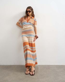 Topshop Topshop knit maxi striped skirt in blue multi - part of a set-Neutral