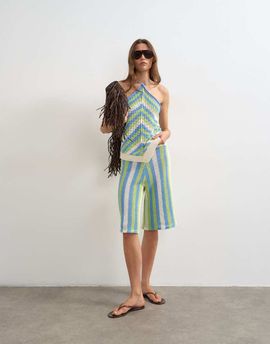 Topshop Topshop knit mix striped longline jorts in green and blue multi - part of a set