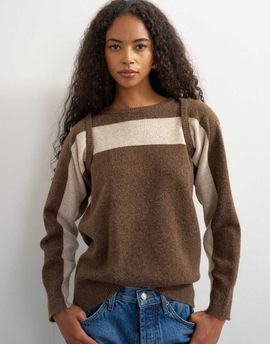 Topshop Topshop knit multi wear stripe sweater in brown-No color