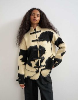 Topshop Topshop knit patterned frogging detailed jacket in black and white-Multi