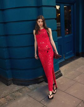 Topshop Topshop knit premium crochet maxi dress in red