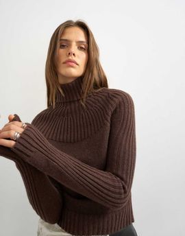 Topshop Topshop knit ribbed yoke long sleeve top in pecan-Brown