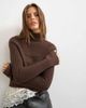 Topshop Topshop knit ribbed yoke long sleeve top in pecan-Brown - 3