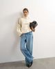 Topshop Topshop knit roll edge blanket stitch sweater in ivory-White - 1