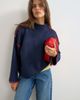 Topshop Topshop knit rolled edge blanket stitch sweater in navy - 1