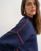 Topshop Topshop knit rolled edge blanket stitch sweater in navy - 3