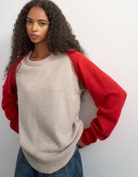 Topshop Topshop knit scarf top in neutral and red-Multi