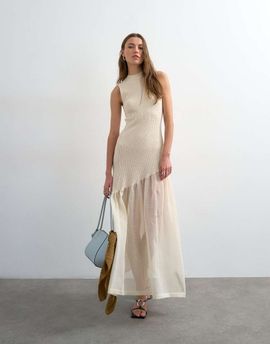 Topshop Topshop knit sheer mix dress in ivory-White