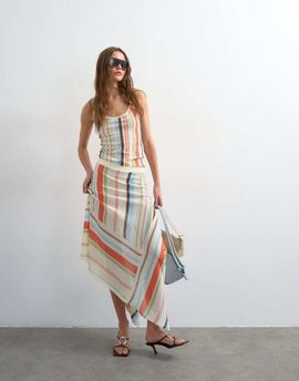 Topshop Topshop knit sheer stripe full skirt in multi - part of a set-White